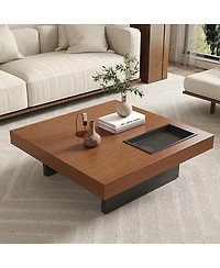 Streamdale Furniture Square Floating Coffee Table with Storage Tray and Steel Legs