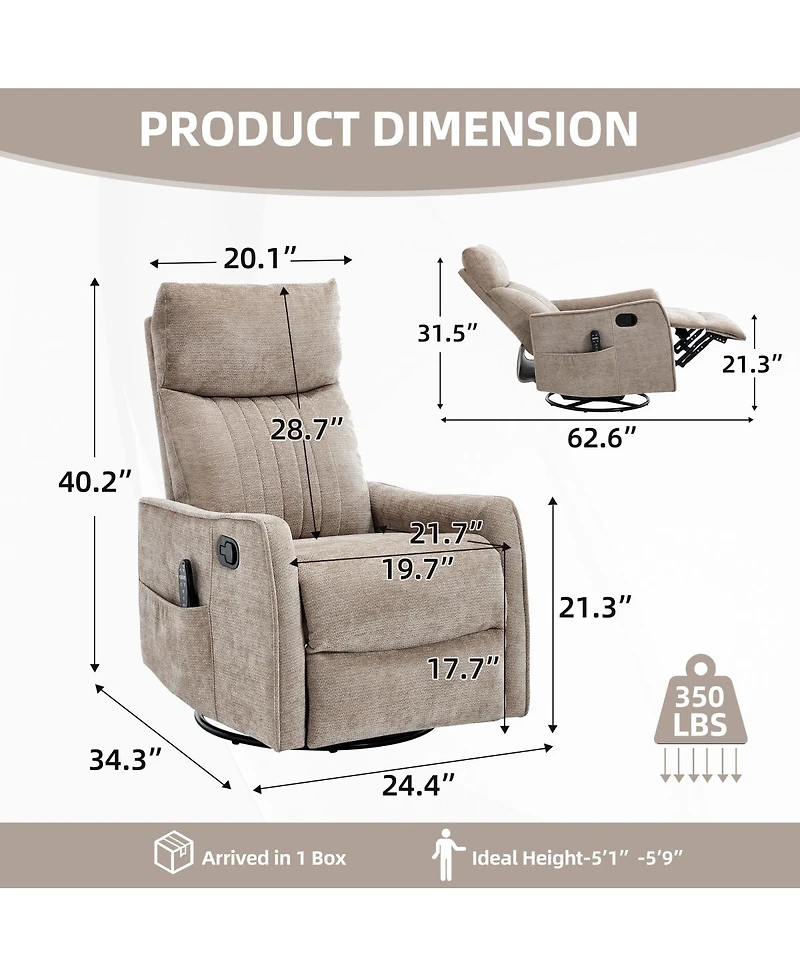 Streamdale Furniture Khaki Fabric Heat and Massage Rocker Swivel Recliner