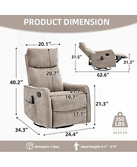 Streamdale Furniture Khaki Fabric Heat and Massage Rocker Swivel Recliner