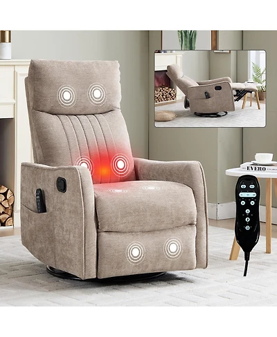 Streamdale Furniture Khaki Fabric Heat and Massage Rocker Swivel Recliner