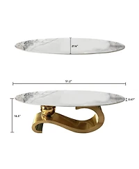 Streamdale Furniture Gold Metal Coffee Table with Stainless Steel Pedestal and Faux Marble Top