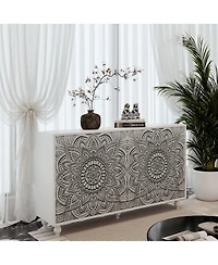 Streamdale Furniture 60" Boho Mandala 3D Embossed 4-Door Sideboard Buffet Cabinet