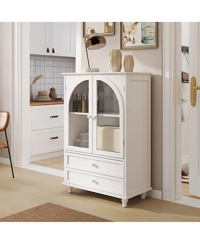 Streamdale Furniture Farmhouse Arched Glass Buffet Cabinet
