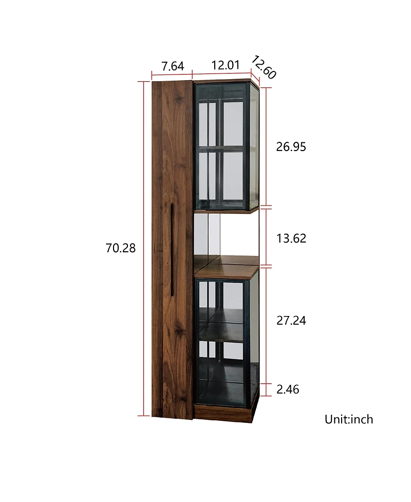 Streamdale Furniture Streamdale 70" Glass Door Display Cabinet with Lights and Pull-Out Multi-Tier Storage Shelf