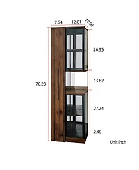 Streamdale Furniture Streamdale 70" Glass Door Display Cabinet with Lights and Pull-Out Multi-Tier Storage Shelf