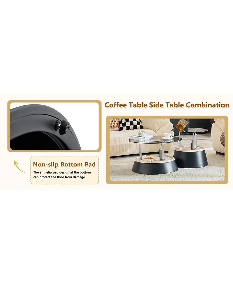 Streamdale Furniture Glass Round Nesting Coffee Table Set - 2 Piece