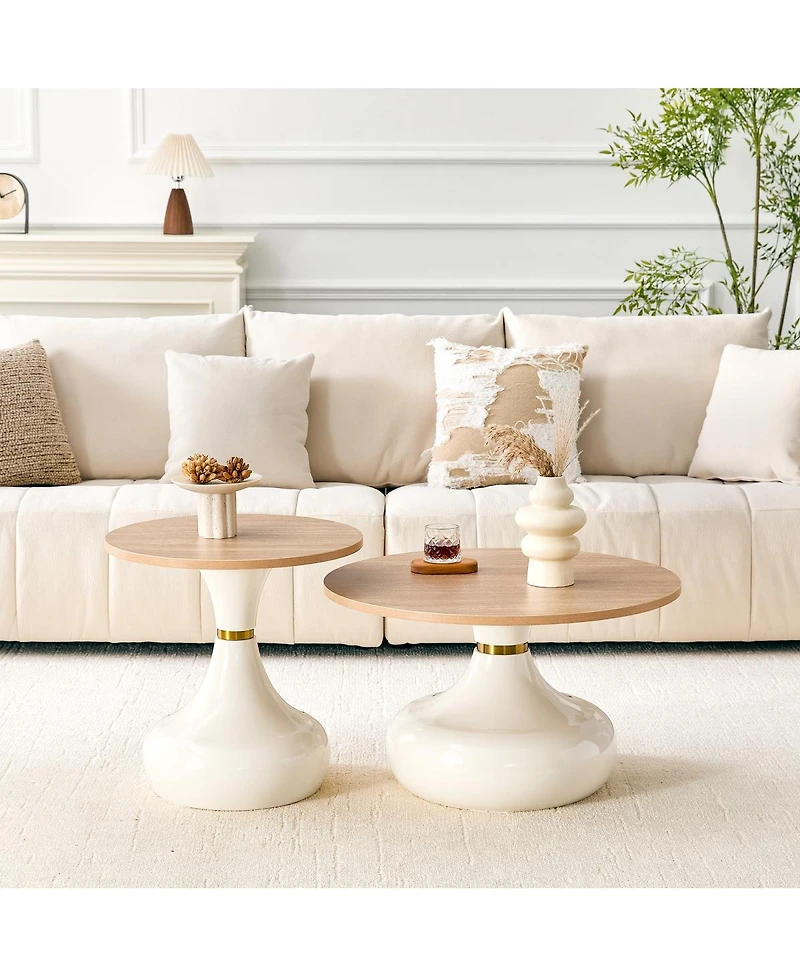 Streamdale Furniture Affordable Luxury Gourd Nesting Coffee Table Set, Light Wood and Metal