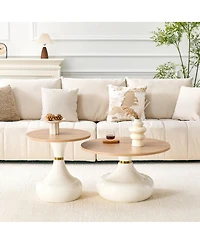 Streamdale Furniture Affordable Luxury Gourd Nesting Coffee Table Set, Light Wood and Metal