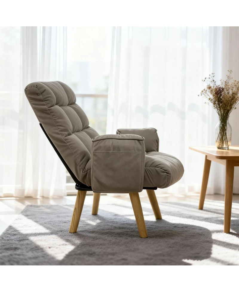Streamdale Furniture Lambswool Adjustable Lazy Sofa Lounge Chair with Solid Wood Legs