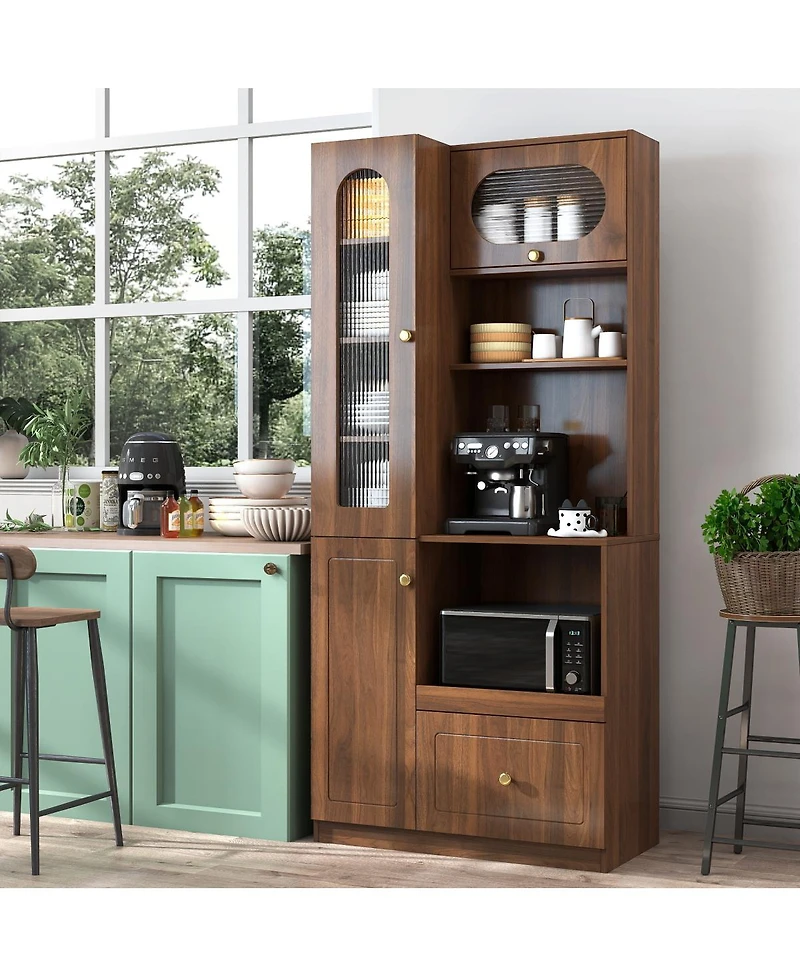 Streamdale Furniture Farmhouse Kitchen Pantry Cabinet with Multi-Tier Pull-Out Storage Shelf