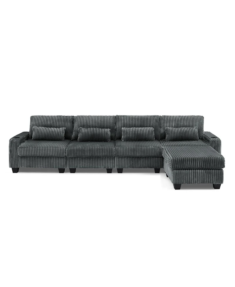 Streamdale Furniture L-Shaped Corduroy Modular Sectional Sofa with Storage and Cup Holders