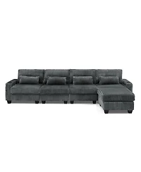 Streamdale Furniture L-Shaped Corduroy Modular Sectional Sofa with Storage and Cup Holders