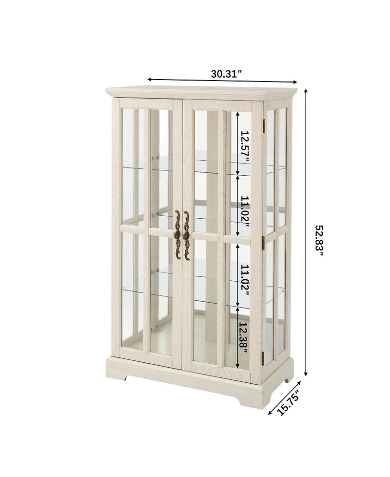 Streamdale Furniture Streamdale White Double Glass Door Tall Cabinet with Rgb Lights and 3 Shelves