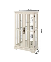 Streamdale Furniture Streamdale White Double Glass Door Tall Cabinet with Rgb Lights and 3 Shelves