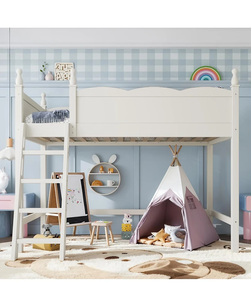 Streamdale Furniture Twin Wood Loft Bed with Guardrails, Ladder and Storage Space