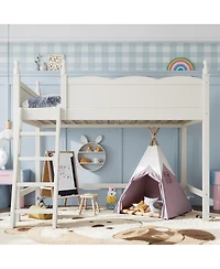 Streamdale Furniture Twin Wood Loft Bed with Guardrails, Ladder and Storage Space
