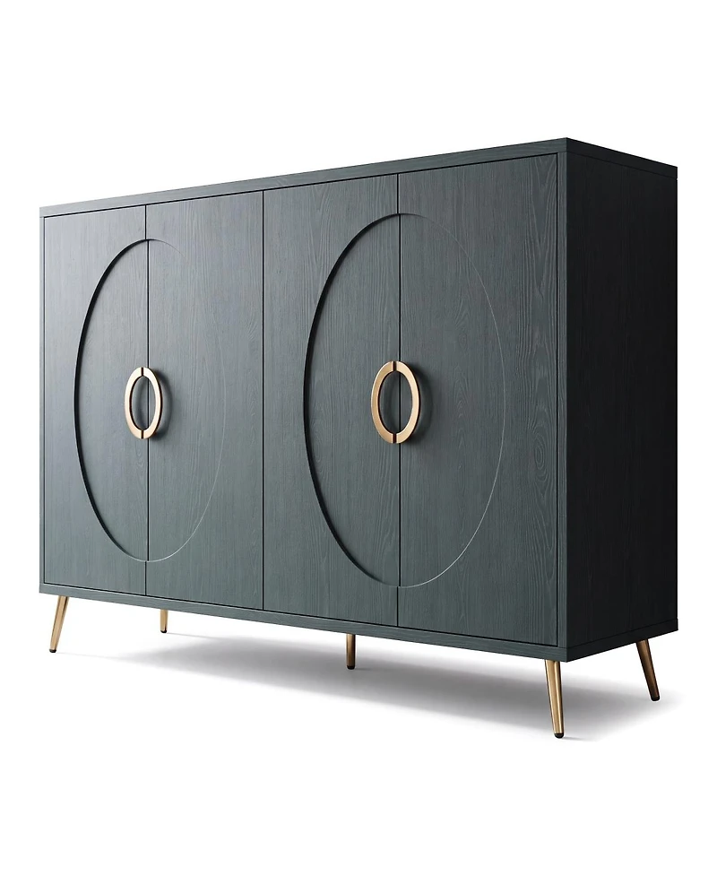 Streamdale Furniture Streamdale 60" Italian Green Wood Grain 4-Door Sideboard with Gold Handles