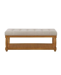 Streamdale Furniture Upholstered Linen Storage Bench with Shelf and Tufted Ottoman Design