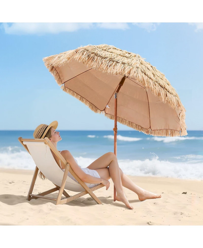 Slickblue Thatched Patio Umbrella with Tilt Function, Tiki Style Pool Umbrella for Beach, Garden & Backyard