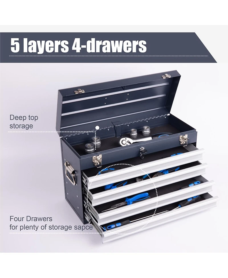 Streamdale Furniture Heavy Duty 21-Inch 4-Drawer Portable Metal Tool Box Chest Organizer