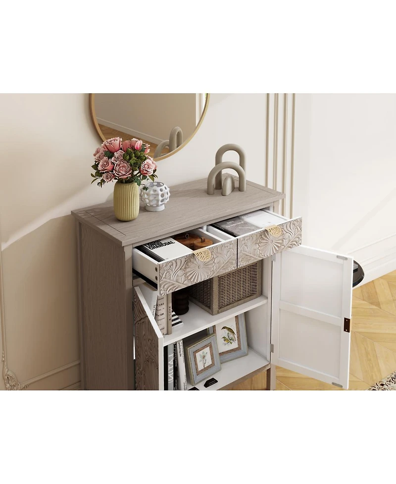 Streamdale Furniture Hand-Carved Wooden Storage Cabinet with Drawer and Doors