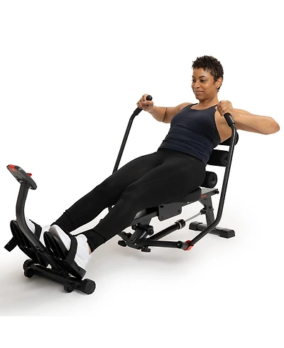 Sunny Health and Fitness 2-in-1 Smart Full Motion Rowing Machine with Core Trainer, 12 Resistance Levels and Trainer-Led Workouts via SunnyFit App