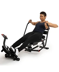 Sunny Health and Fitness 2-in-1 Smart Full Motion Rowing Machine with Core Trainer, 12 Resistance Levels and Trainer-Led Workouts via SunnyFit App