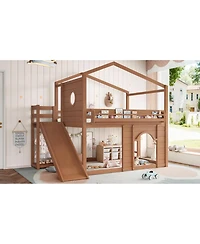 Streamdale Furniture Full Size House Loft Bed with Slide, Wardrobe and Bookshelves