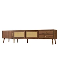 Streamdale Furniture 76" Rattan Doors Tv Stand for TVs up to 85", Wood-Grain Entertainment Center