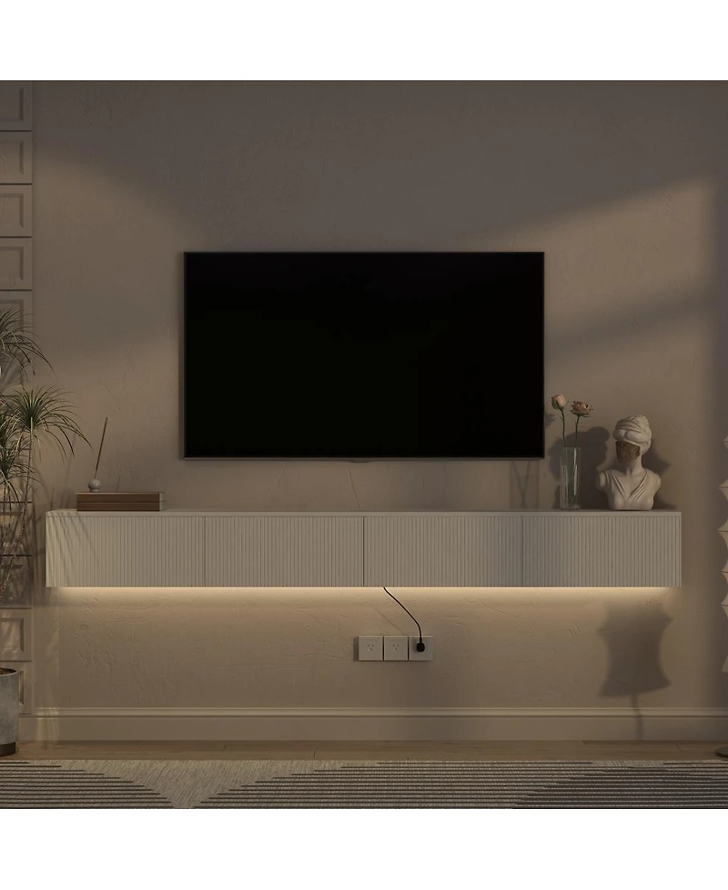 Streamdale Furniture Led Floating Tv Stand Wall Mounted, 86.6" Modern Entertainment Center
