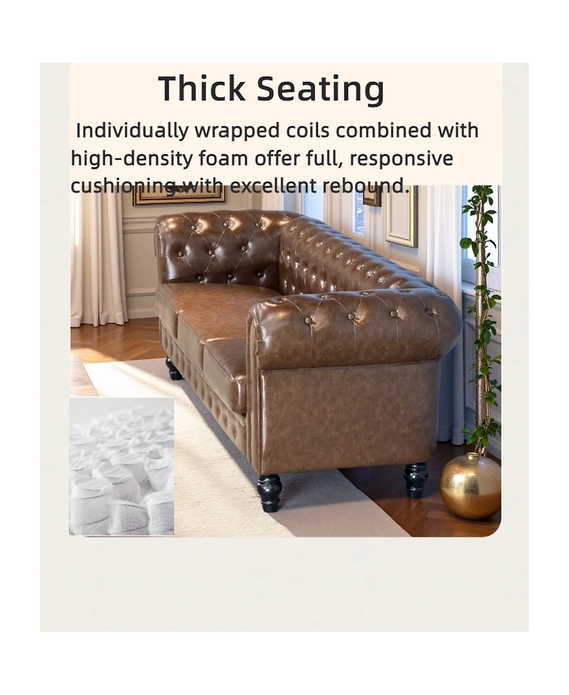 Streamdale Furniture Traditional Tufted Pu Leather Sofa with Solid Wood Legs