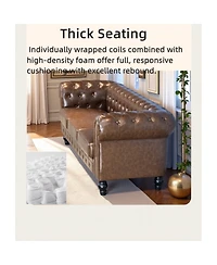 Streamdale Furniture Traditional Tufted Pu Leather Sofa with Solid Wood Legs