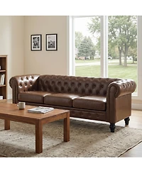 Streamdale Furniture Traditional Tufted Pu Leather Sofa with Solid Wood Legs