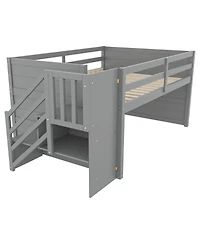 Streamdale Furniture Full Size Wood Low Loft Bed with Stairs, Storage and Led Lights
