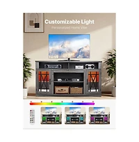 Slickblue Farmhouse Entertainment Center with Tv Stand, Storage Cabinets, Led Light Strip for Bedroom