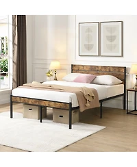 Streamdale Furniture King Size Wood Headboard Metal Platform Bed Frame with Storage