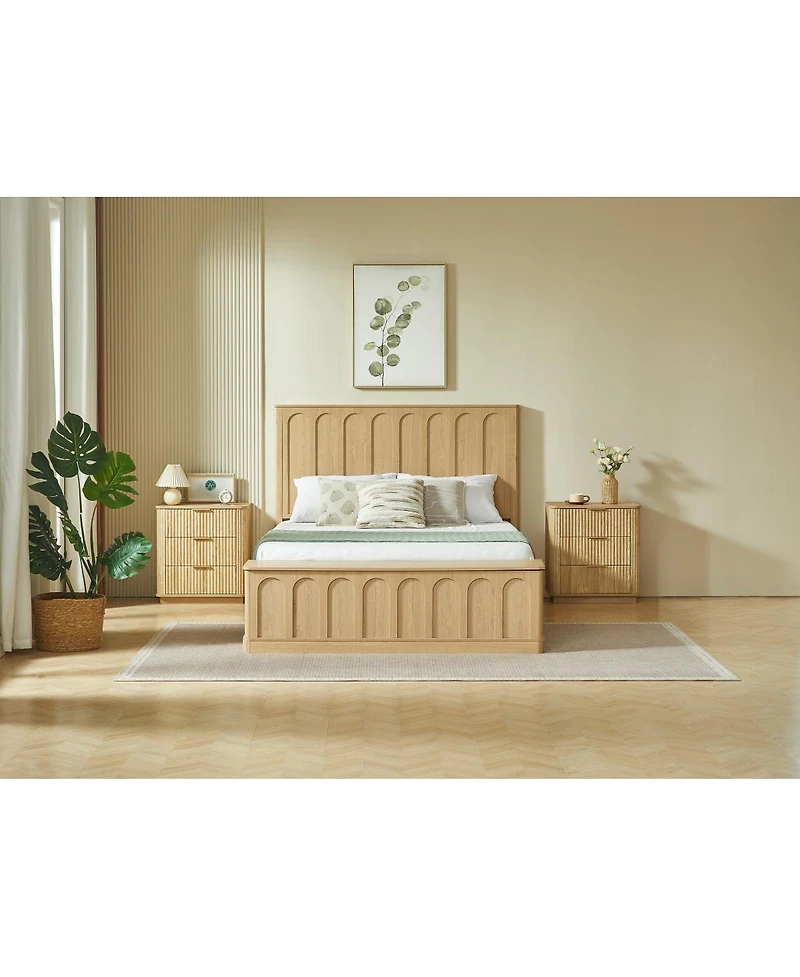 Streamdale Furniture Queen Hydraulic Storage Bed Frame, Wood Platform with Footboard Bench