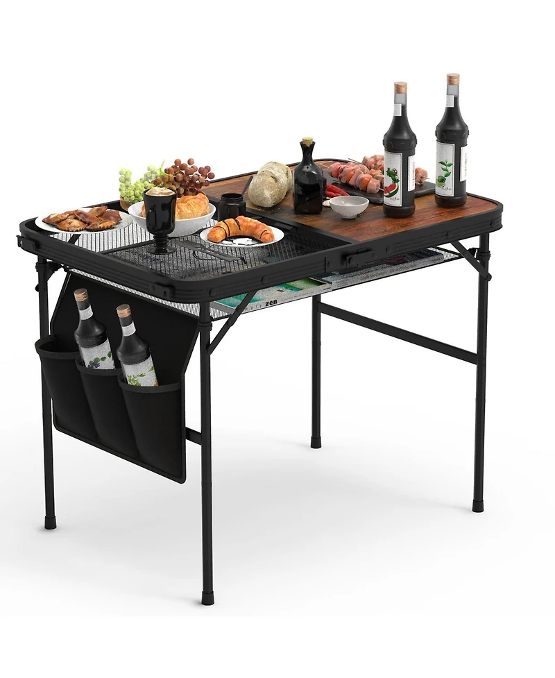 Mountaintop Foldable Camping Table Collapsible Picnic Aluminum Alloy Grill Stand 66LBS Max Load Height Adjustable Bbq Table with Adjustable