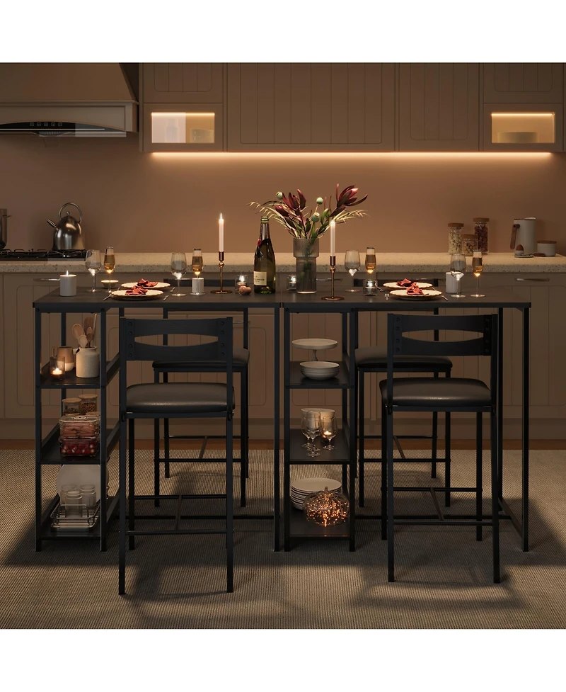 homfan 3-Piece Counter Height Dining Set - Storage Shelves + 2 Upholstered Chairs Sturdy Metal Frame Space-Saving for Room, Apartment