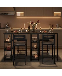 homfan 3-Piece Counter Height Dining Set - Storage Shelves + 2 Upholstered Chairs Sturdy Metal Frame Space-Saving for Room, Apartment