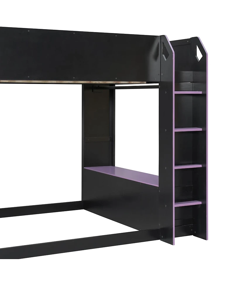 Streamdale Furniture Full Size Wood Loft Bed with Desk, Storage, Drawers and Rgb Lights