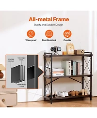Slickblue Freestanding 3-Tier Bookshelf with Metal Frame, Rustic Storage Shelving Unit for Bedroom and Living Room