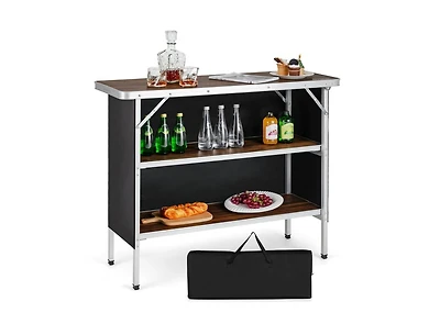Boyel Living Folding Camping Table with 2-Tier Open Shelves for Outdoor Bbq-Coffee