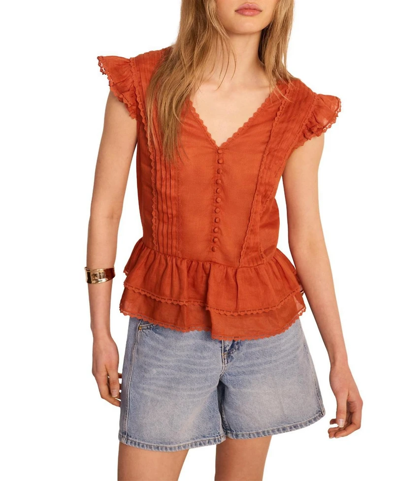 Mint Velvet Women's V-Neck Ruffle Sleeveless Ramie Blouse