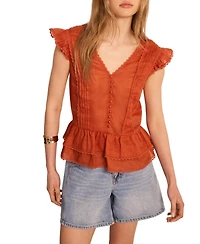 Mint Velvet Women's V-Neck Ruffle Sleeveless Ramie Blouse