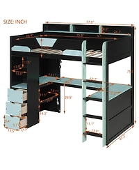 Streamdale Furniture Twin Wooden Gaming Loft Bed with Desk, Rgb Lights and Drawers
