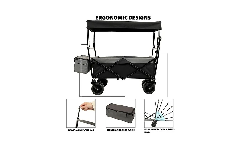 Mountaintop 480Lbs Collapsible Wagon with Canopy,7" All-Terrain Wheels,Foldable Large Capacity,Mosquito Net,Camping Shopping Sports Garden