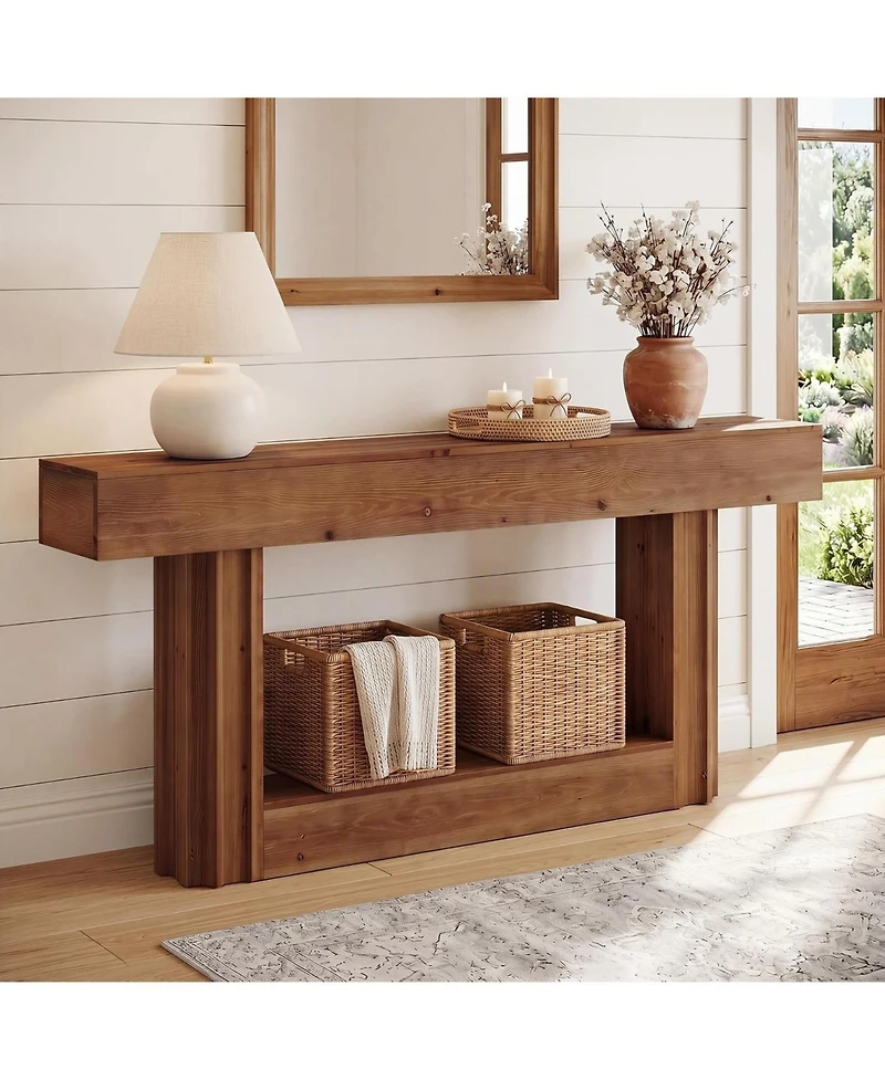 Tribesigns 63" Farmhouse Console Table with 2-Tier Storage