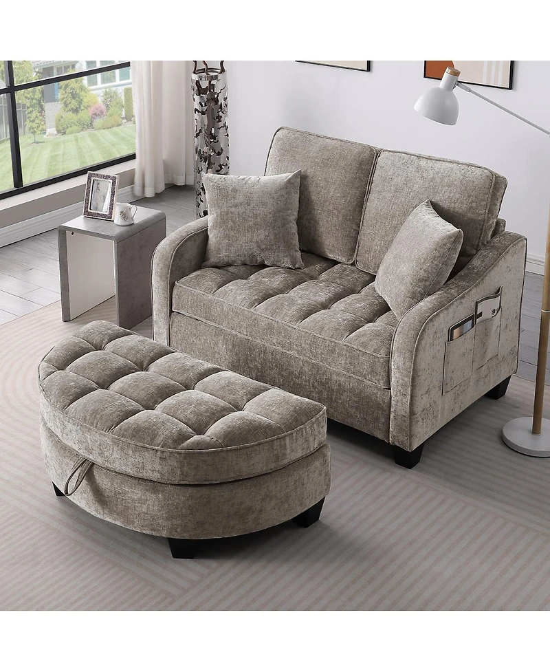 Streamdale Furniture 2-Seater Sofa and Chaise with Storage Footrest and Pillows