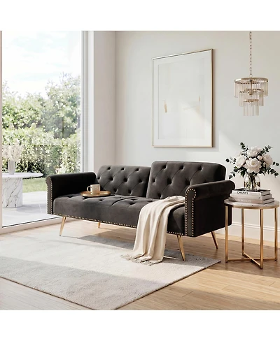 Streamdale Furniture 69.7" Velvet Convertible Sofa Bed with Nailhead Trim
